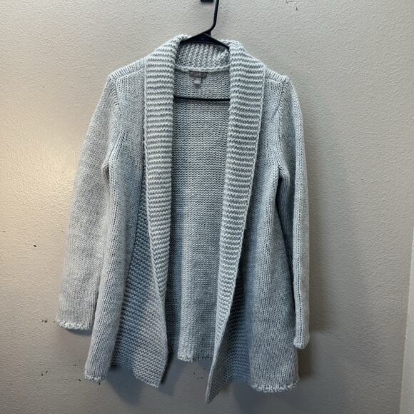 J JILL Alpaca Blend Chunky Knit Cardigan Sweater Shawl Collar Gray Longline XS - Picture 1 of 4